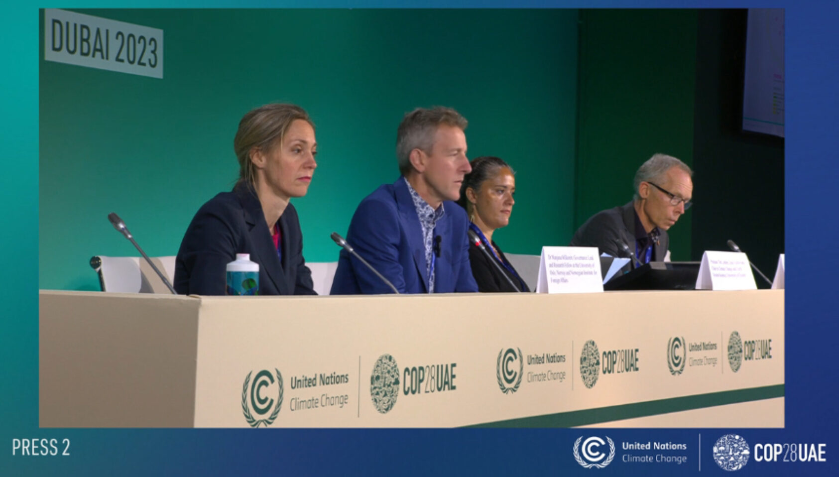 Screenshot from press conference, 06 Dec. 2023, Professor Tim Lenton at the University of Exeter presents the report at COP28 in Dubai., Tipping point report 1 press conference, ,