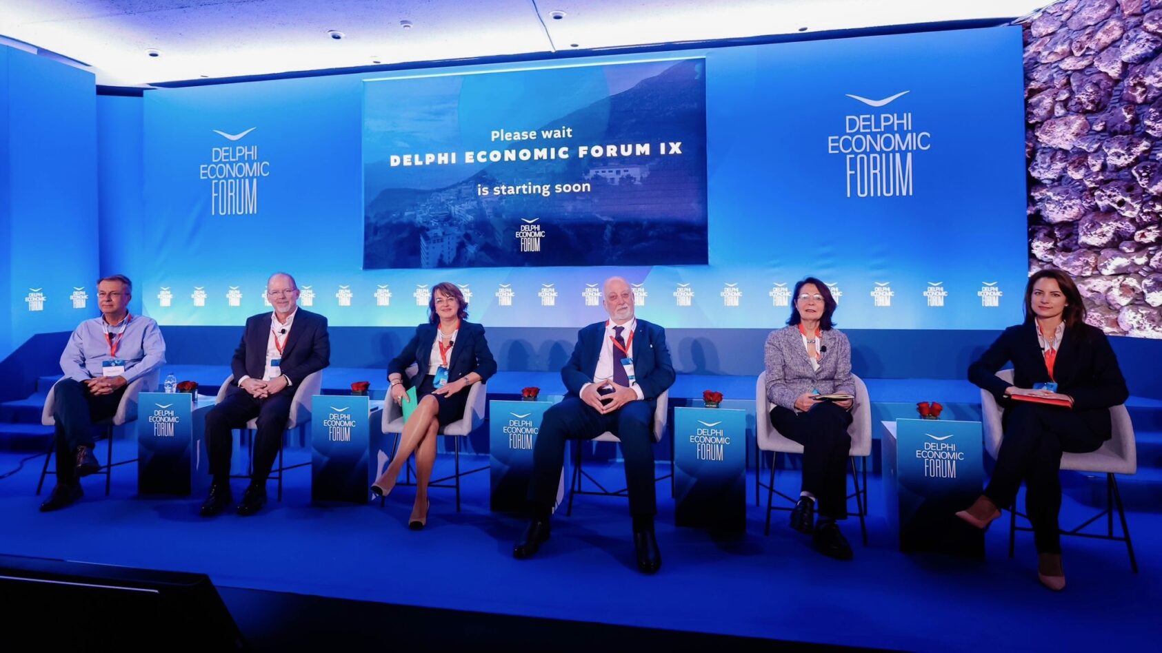 , The Session 'Rising Tides, Rising Threats: Safeguarding Our Oceans in a Warming World' was chaired by Cheryl Nowak (on the right) and had following panelists (from the left): Kostas Lagouvardos, Lars Ebbesson,  Elisabeth Lipiatou, Hercules Haralambides and Maria Damanaki., Ebbesson, , 