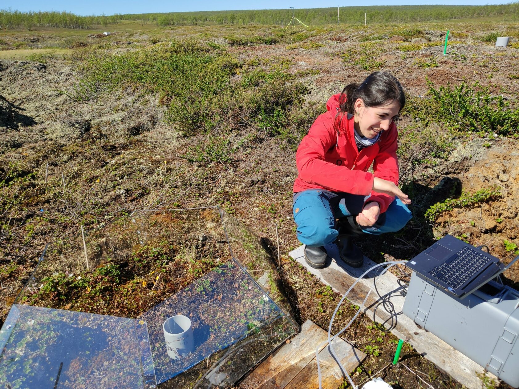 Photo: Caspar Christensen, Inge Althuizen in field. The two NORCE researchers Hanna Lee and Inge Althuizen contributed with ecosystem respiration data from their fieldsite Iškoras., Inge Althuizen, , 