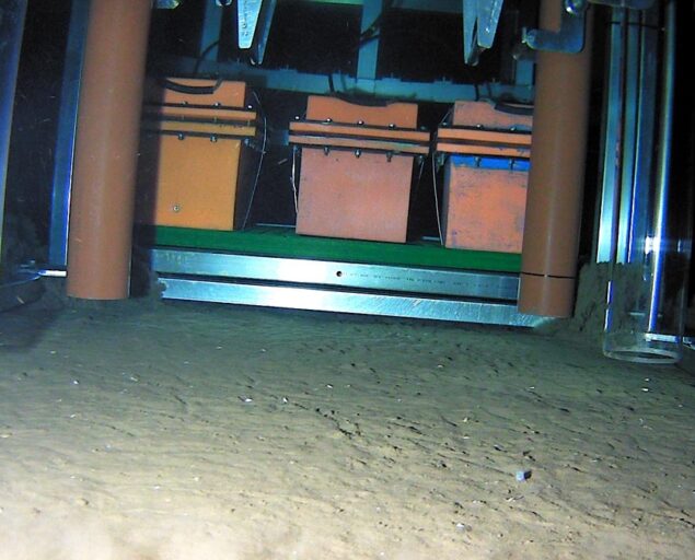 Daniel Albert, GoNorth/SINTEF, UiT’s multicorer touches the seafloor in the Independence Fjord system. Photo: Bjørn Runar Olsen, UiT., Multicorer, ,