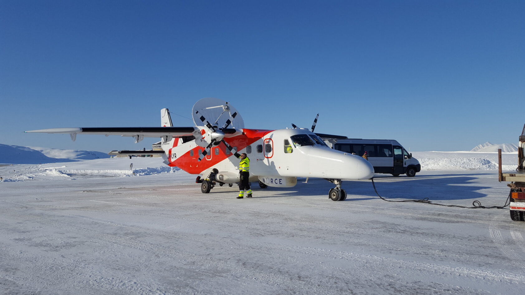 , The Lufttransport Dornier aircraft, stationed in Longyearbyen, is the world's first passenger aircraft with high-resolution sensors and advanced communication equipment that is usually only found on satellites., 20200407 155553, , 