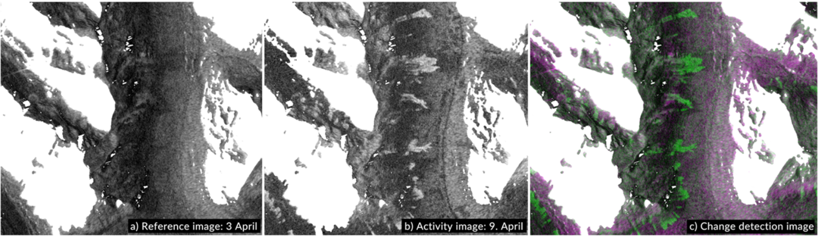 , Snow avalanche detection from the change in SAR backscatter coefficient based on two satellite images taken before and after the release., Figure2, , 