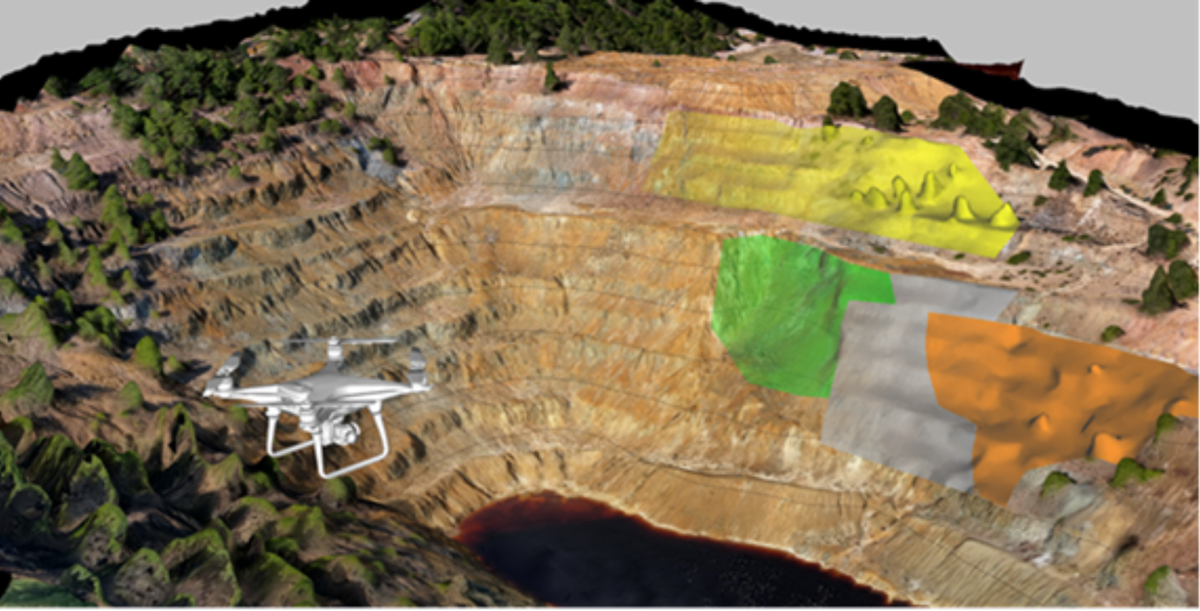 3D model courtesy ReMon project, GFZ Potsdam, The m4mining project will provide 3D models with mining and environmental mapping results, using drones and satellite data, such as in this former mine site., Courtesy Re Mon, , 